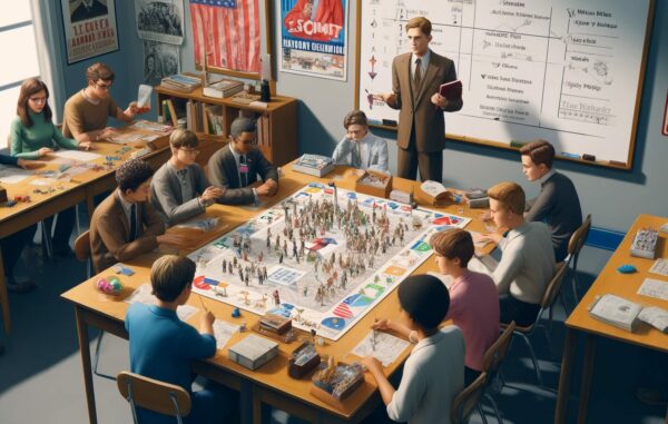students playing a conflict simulation game