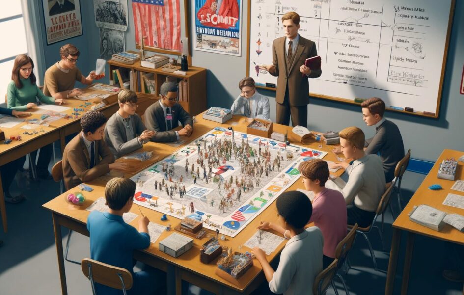 students playing a conflict simulation game